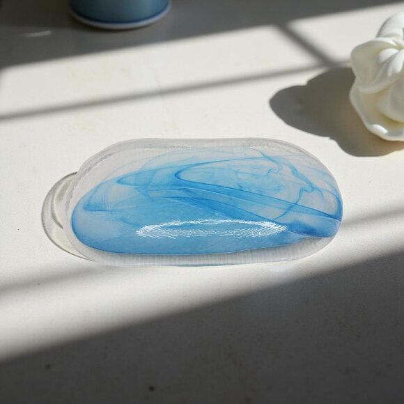 Vintage Italian Artesian Blue Marbled Glass Platter Handcrafted in Italy by Arte - Picture 2 of 11